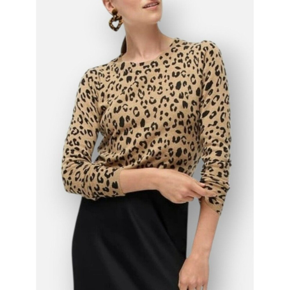 J.Crew Leopard Cashmere Sweater Small Animal Print Knit Pullover